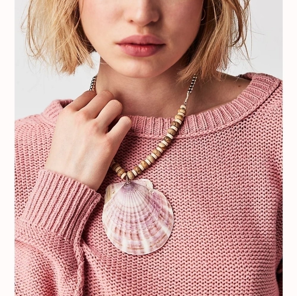NWT Free People White Silver Love Letter To The Sea Shell Necklace - Picture 4 of 13
